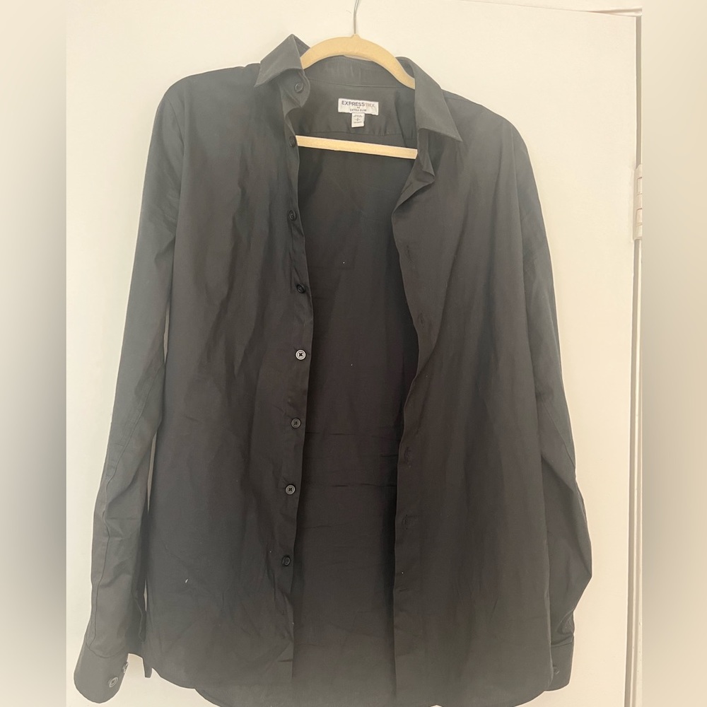 express 1MX extra slim black button down men's dress shirt
